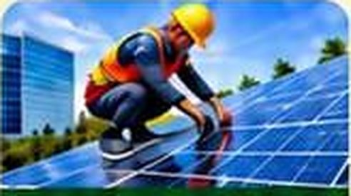 Technician installing a solar panel